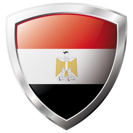 Egypt flag on metal shiny shield vector illustration. Collection of flags on shield against white background. Abstract isolated object.のイラスト素材