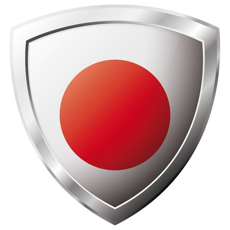 Japan flag on metal shiny shield vector illustration. Collection of flags on shield against white background. Abstract isolated object.のイラスト素材