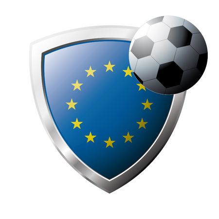 Vector illustration - abstract soccer theme - shiny metal shield isolated on white background with flag of Europe unionのイラスト素材