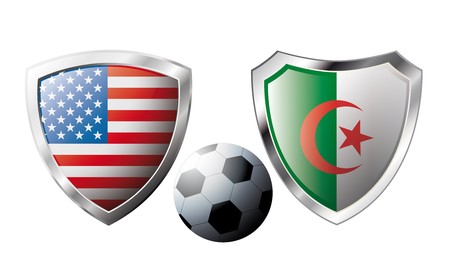 Abstract  illustration isolated on white background. Shiny football shield of national flag. の写真素材