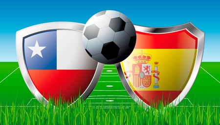 Soccer match in South Africa 2010. Shiny football shield of national flag. Abstract illustration vector on colorful background with grass.の写真素材