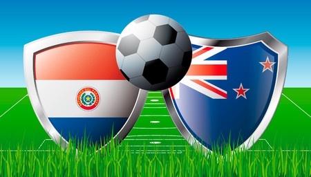 Soccer match in South Africa 2010. Shiny football shield of national flag. Abstract illustration vector on colorful background with grass.の写真素材