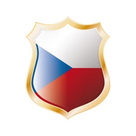 Czech flag on metal shiny shield  illustration. Collection of flags on shield against white background. Abstract isolated object.の写真素材