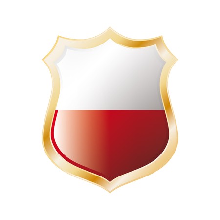Poland flag on metal shiny shield vector illustration. Collection of flags on shield against white background. Abstract isolated object.の写真素材