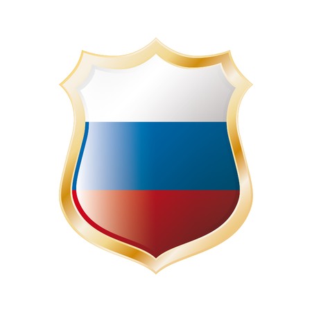 Russia flag on metal shiny shield vector illustration. Collection of flags on shield against white background. Abstract isolated object.の写真素材