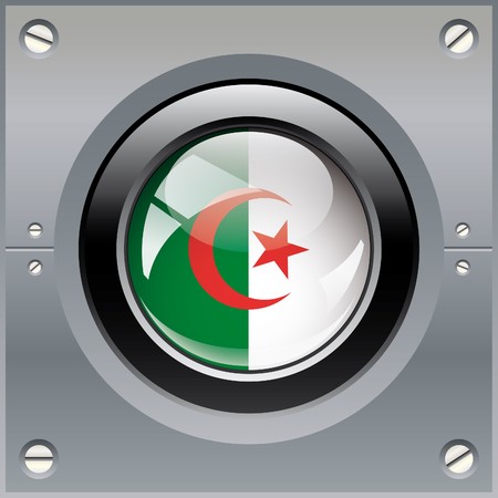 Algeria shiny button flag illustration. Isolated abstract object on metal background.の写真素材