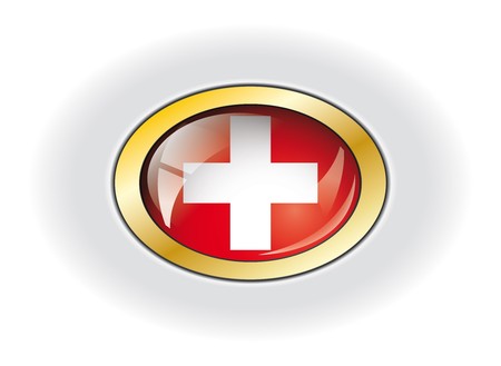 Swiss shiny button flag vector illustration. Isolated abstract object against white background.の写真素材