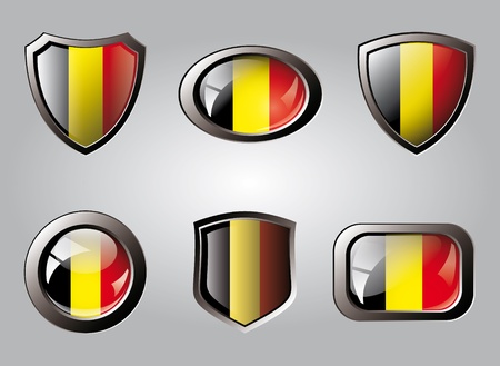 Belgium set shiny buttons and shields of flag with metal frame - vector illustration. Isolated abstract object.の写真素材