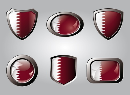 Qatar set shiny buttons and shields of flag with metal frame - vector illustration. Isolated abstract object.の写真素材