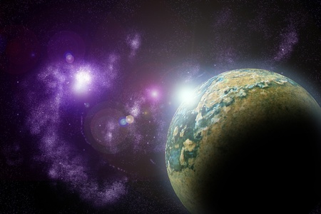 Planets in deep dark space. Abstract illustration of universe.