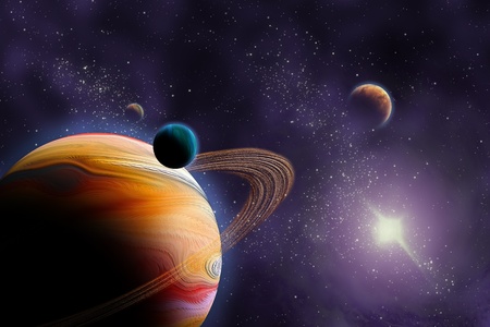 Planets in deep dark space. Abstract illustration of universe.