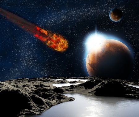Abstract image of a planet with water. Find new sources and technologies. The future of travel to...