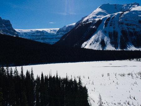 Scenic Icefield Parkway with blue skiesの写真素材