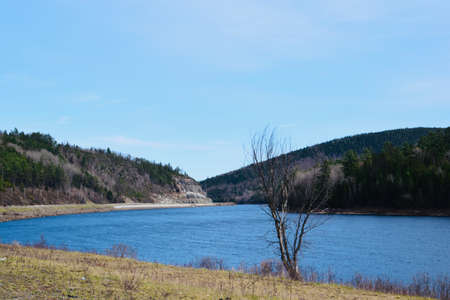 The scenic St-Maurice river in Quebecの写真素材
