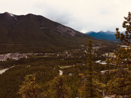 Banff & Mount Rundle spine amid spectacular sceneryの写真素材