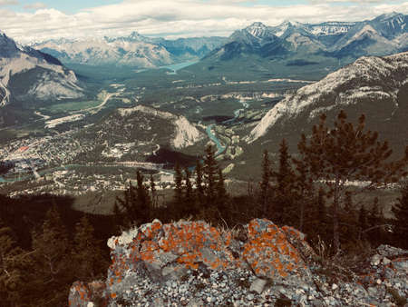 Stunning views of Banff National Park from Sulfur mountain ridgeの写真素材