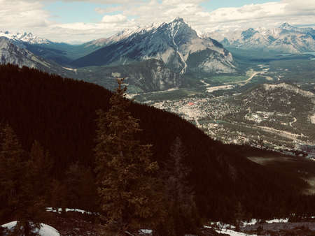 Stunning views of Banff National Park from Sulfur mountain ridgeの写真素材