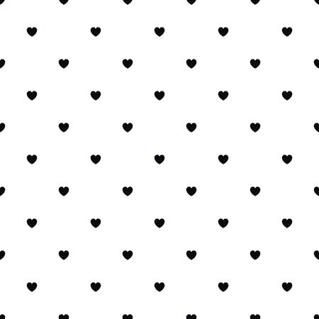 Cute Black Seamless Polka Heart Vector Pattern Background for Valentine Day - February 14, 8 March, Mother's Day, Marriage, Birth Celebration. Romantic Girlish Design.のイラスト素材