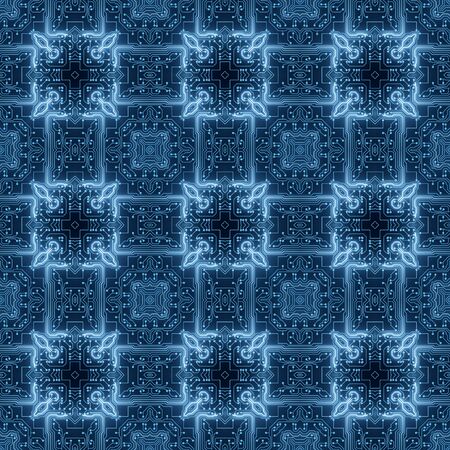 Blue Circuit Board Pattern Digital Seamless Background. Abstract Futuristic Computer Motherboard...
