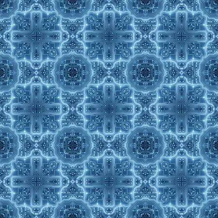 Blue Circuit Board Pattern Digital Seamless Background. Abstract Futuristic Computer Motherboard illustration. Information Technology, High-tech Business, Network Texture, Artificial Intelligenceの写真素材