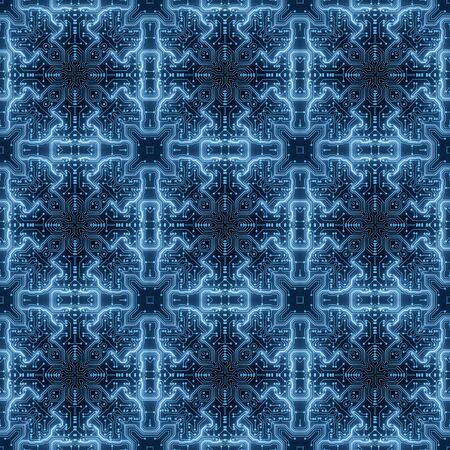 Blue Circuit Board Pattern Digital Seamless Background. Abstract Futuristic Computer Motherboard...