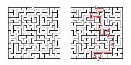 Vector Square Maze - Labyrinth with Included Solution in Black & Red. Funny & Educational Mind Game for Coordination, Problems Solving, Decision Making Skills Test.のイラスト素材