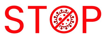 Corona Virus Stop Text Warning Sign. Covid-19, nCOV, MERS-CoV Novel Coronavirus Block Stamp. Red Vector. Protection Symbol, Risk Zone. Pneumonia Disease Pandemic. Covid19のイラスト素材