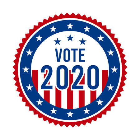 2020 Presidential Election Vote Badge - United States of America. USA Patriotic Stars and Stripes. American Democratic / Republican Support Pin, Emblem, Stamp or Button. November 3のイラスト素材