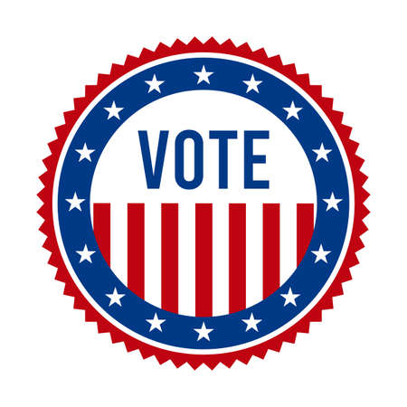 2020 Presidential Election Vote Badge - United States of America. USA Patriotic Stars and Stripes. American Democratic / Republican Support Pin, Emblem, Stamp or Button. November 3のイラスト素材