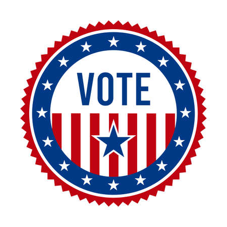 2020 Presidential Election Vote Badge - United States of America. USA Patriotic Stars and Stripes. American Democratic / Republican Support Pin, Emblem, Stamp or Button. November 3のイラスト素材