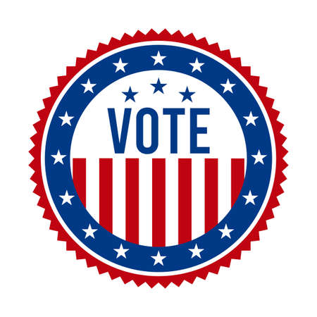 2020 Presidential Election Vote Badge - United States of America. USA Patriotic Stars and Stripes. American Democratic / Republican Support Pin, Emblem, Stamp or Button. November 3のイラスト素材