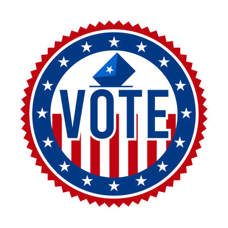 2020 Presidential Election Vote Badge - United States of America. USA Patriotic Stars and Stripes. American Democratic / Republican Support Pin, Emblem, Stamp or Button. November 3のイラスト素材