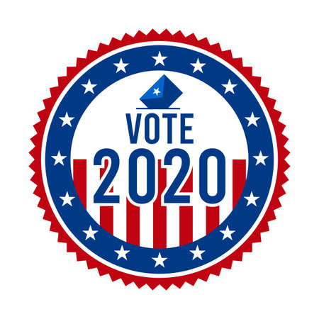 2020 Presidential Election Vote Badge - United States of America. USA Patriotic Stars and Stripes. American Democratic / Republican Support Pin, Emblem, Stamp or Button. November 3のイラスト素材