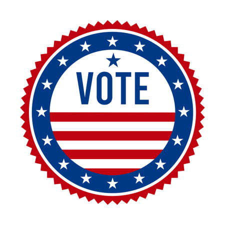 2020 Presidential Election Vote Badge - United States of America. USA Patriotic Stars and Stripes. American Democratic / Republican Support Pin, Emblem, Stamp or Button. November 3のイラスト素材