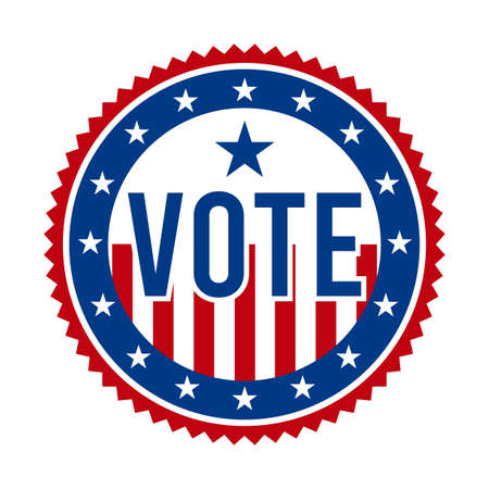 2020 Presidential Election Vote Badge - United States of America. USA Patriotic Stars and Stripes. American Democratic / Republican Support Pin, Emblem, Stamp or Button. November 3のイラスト素材