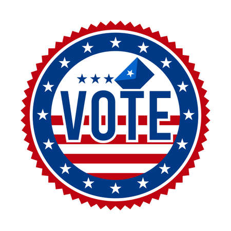 2020 Presidential Election Vote Badge - United States of America. USA Patriotic Stars and Stripes. American Democratic / Republican Support Pin, Emblem, Stamp or Button. November 3のイラスト素材