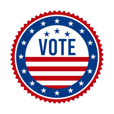 2020 Presidential Election Vote Badge - United States of America. USA Patriotic Stars and Stripes. American Democratic / Republican Support Pin, Emblem, Stamp or Button. November 3のイラスト素材