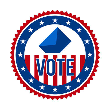 2020 Presidential Election Vote Badge - United States of America. USA Patriotic Stars and Stripes. American Democratic / Republican Support Pin, Emblem, Stamp or Button. November 3のイラスト素材
