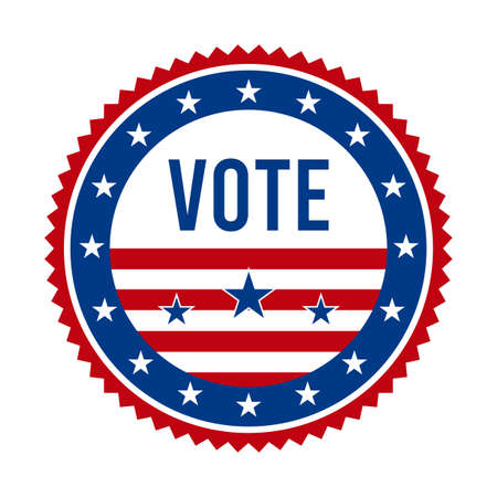 2020 Presidential Election Vote Badge - United States of America. USA Patriotic Stars and Stripes. American Democratic / Republican Support Pin, Emblem, Stamp or Button. November 3のイラスト素材