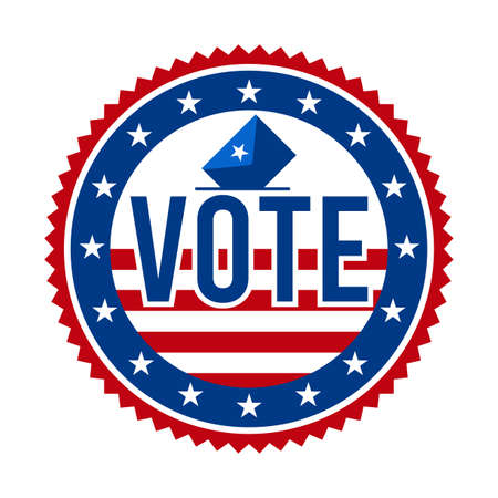 2020 Presidential Election Vote Badge - United States of America. USA Patriotic Stars and Stripes. American Democratic / Republican Support Pin, Emblem, Stamp or Button. November 3のイラスト素材