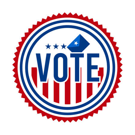 2020 Presidential Election Vote Badge - United States of America. USA Patriotic Symbol - American Flag. Democratic / Republican Support Pin, Emblem, Stamp or Button. November 3のイラスト素材