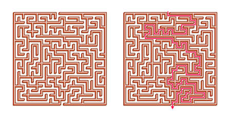 Vector 3D / Isometric Easy Square Maze - Labyrinth with Included Solution. Funny & Educational Mind Game for Coordination, Problems Solving, Decision Making Skills Test.のイラスト素材