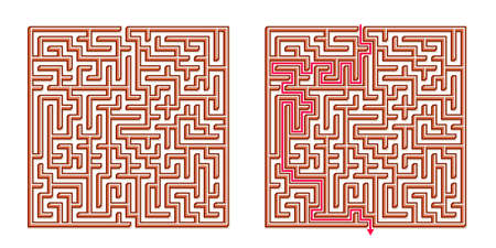 Vector 3D / Isometric Easy Square Maze - Labyrinth with Included Solution. Funny & Educational Mind Game for Coordination, Problems Solving, Decision Making Skills Test.のイラスト素材