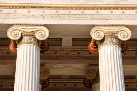 Ionic columns from the entrance of University building of Athensの写真素材