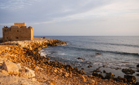 Famous medieval castle at Paphos in Cyprus.の写真素材