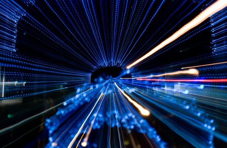 Motion of blue lights creating a tunnel. の写真素材