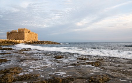 Famous medieval castle at Paphos in Cyprus.の写真素材