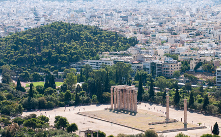 Famous Temple of Olympian Zeus and Athens cityscape,  from the Acropolis Hill in  Greece.のeditorial素材