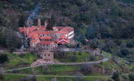 Famous orthodox monastery of Machairas, dedicated to  Virgin Mary at Troodos mountains in Cyprusの写真素材