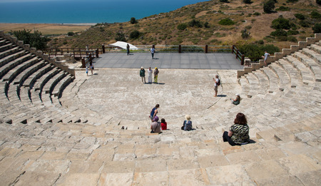 Tourists walking around the ancient  amphitheater of Kourion archaeological place on  9 May 2015  in Limassol, Cyprusのeditorial素材